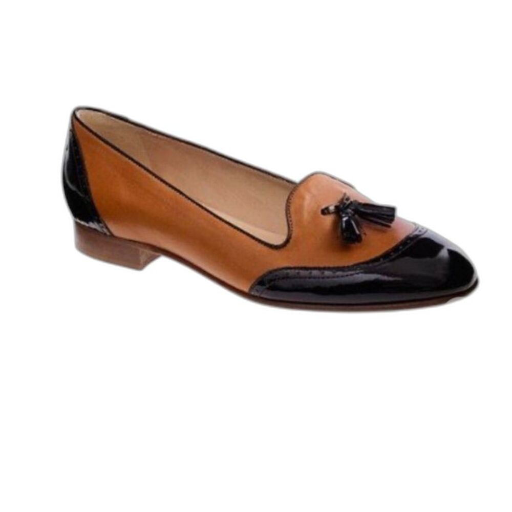 J. Crew Two-Tone Tan and Black Leather Tassel Loafers